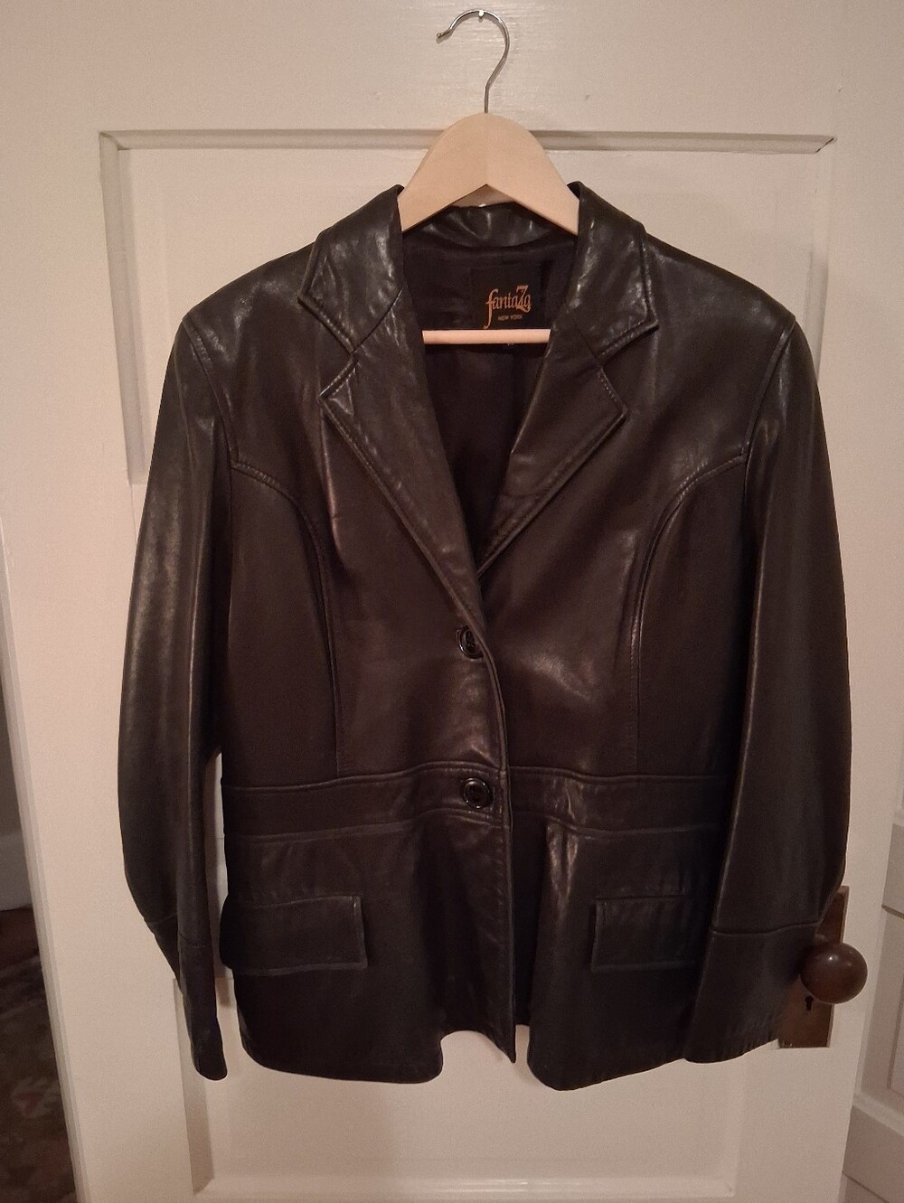 Vintage Fantazia New York Women’s Black Leather Blazer Jacket - Size M